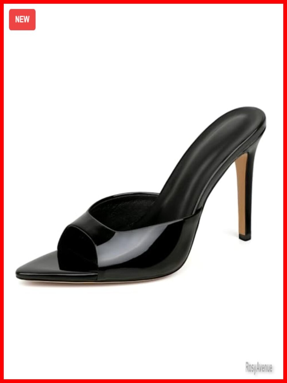 Pointed Open Toe High Heels Mules Slip On Heeled Sandals Faux Leather Stiletto